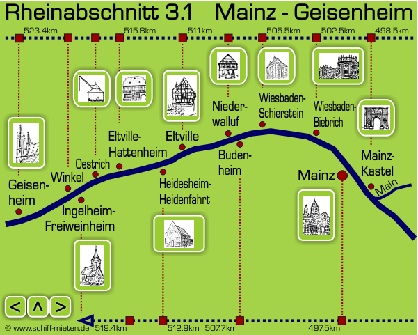 Landkarte Rheingau Rheinlauf Mainz Wiesbaden Eltville Ingelheim Oestrich-Winkel