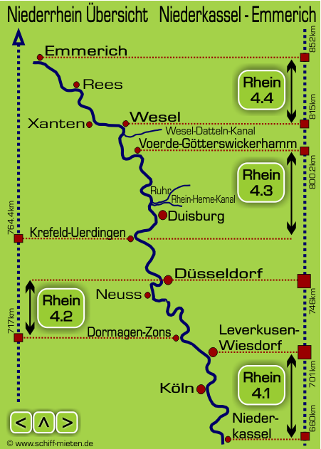 Landkarte Niederrhein Rheinlauf Köln Leverkusen Düsseldorf Duisburg Krefeld Wesel Xanten Rees Emmerich Karte 