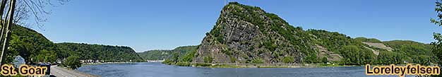 Rheinschifffahrt zwischen Koblenz, Ober-Lahnstein, Braubach, Boppard, Kamp-Bornhofen, Bad Salzig, St. Goarshausen, St. Goar, Oberwesel, Kaub, Bacharach, Lorch, Assmannshausen, Bingen und Rüdesheim.