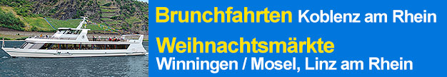 Brunch-Schiffsrundfahrten ab Koblenz am Rhein. Schiffsrundfahrten zum Weihnachtsmarkt Winningen an der Mosel und zum Weihnachtsmarkt in Linz am Rhein.